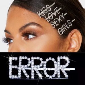 Error / Word Rhinestone Silver Hair Bobby Pin